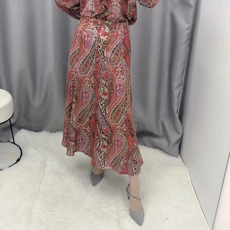 Женская винтажная юбка миди с принтом пейсли Повседневная широкая на молнии