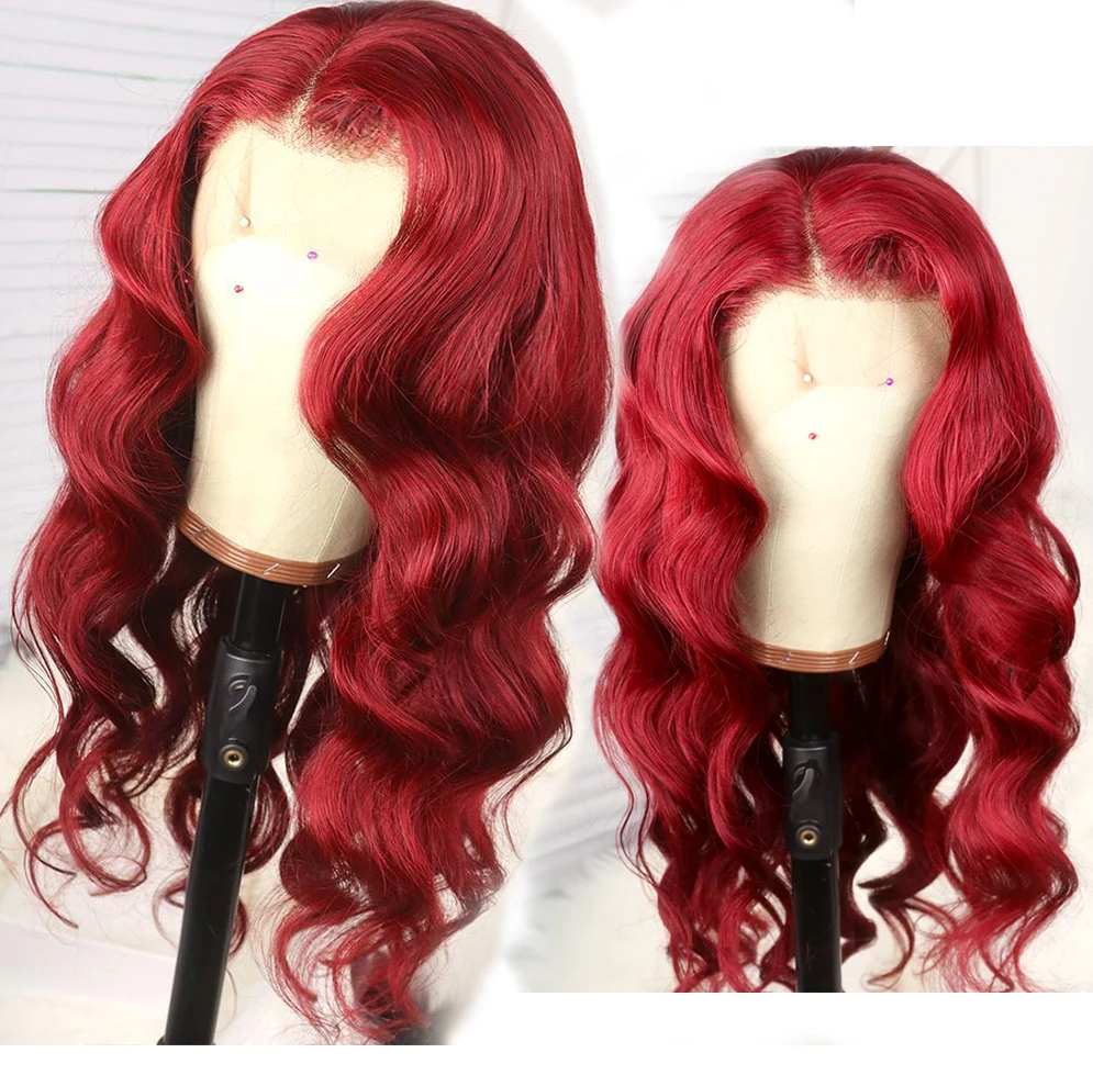 Lace Front Wig Wine Red Color Body Wave Style Brazilian Human Hair Lace Wigs For Black Women 150% Density With Baby Hairline