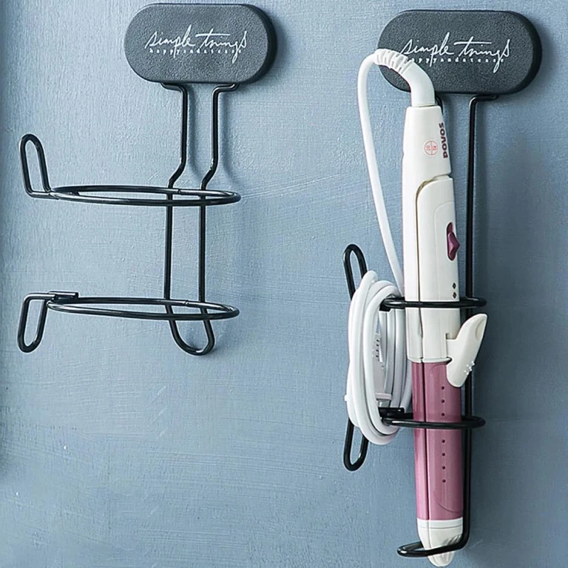 

Wall-mounted Curling Iron Hair Storage Rack Punch-free Hanger Storage Holder Wrought Iron Hair Dryer Holder Bathroom Accessories