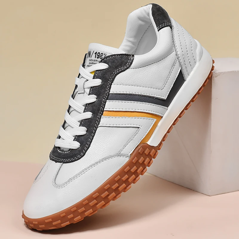 

Men Shoes Flat Shoes Stitching Leather Shoes Classic Lace-up Sports Shoes Comfortable Travel Shoes Mixed Colors Board Shoes