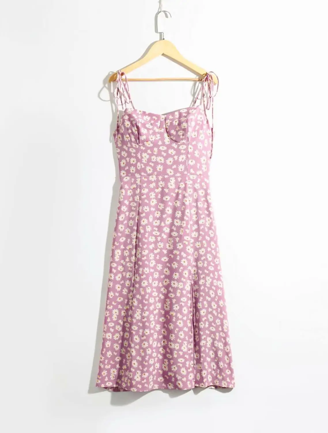 DR5538 purple N523 Bazaleas элегантное регулируемое платье на бретельках, vestido, Франция, шикарный зеленый принт с ромашками, женское винтажное платье-миди с разрезом, женское платье - Цвет: DR5538 purple N523