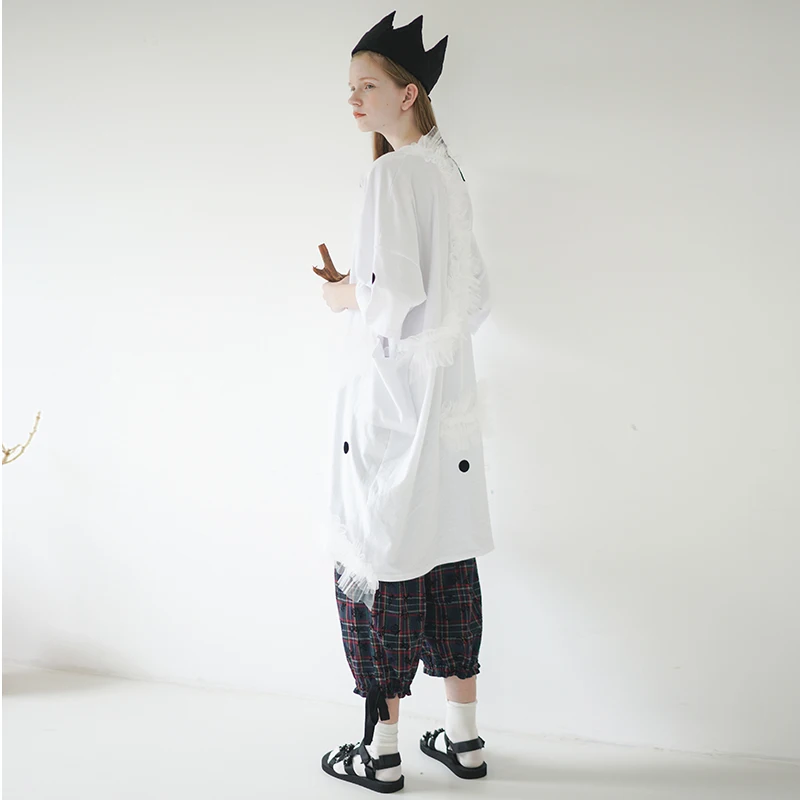 Оригинальный дизайн от imakokoni свободное женское длинное белое платье футболка