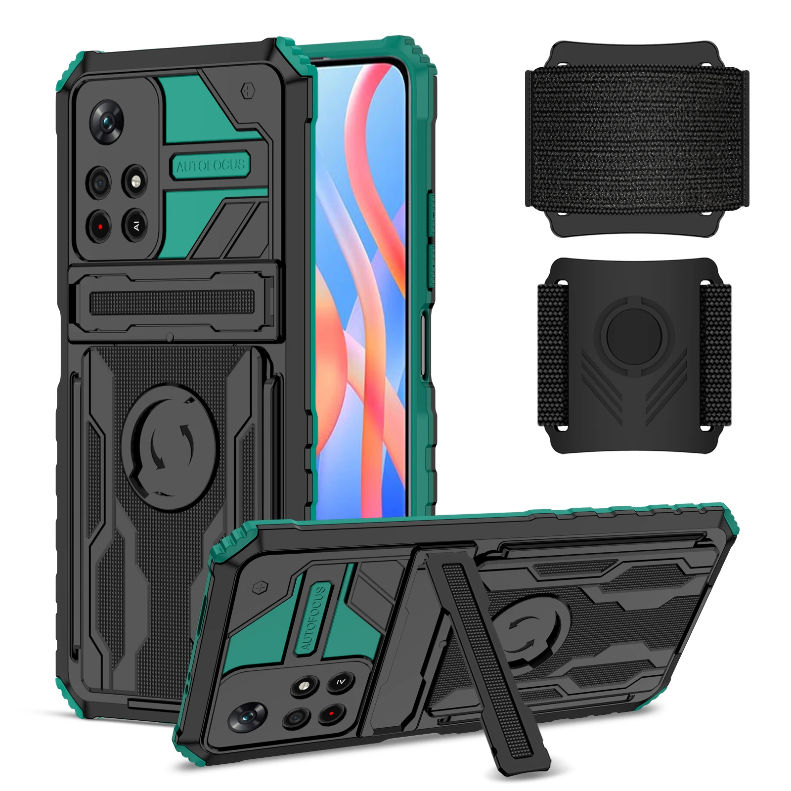 

Phone Case For Xiaomi Redmi Note 9T 10 10S 11 9A 9C 9S 9 Power Prime Pro Max 4G 10X 5G Armor Wristband Bracket Card Package Case