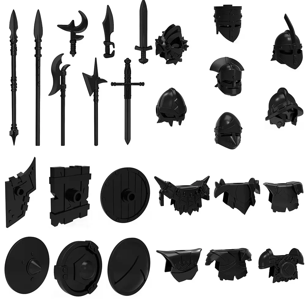

Set Medieval Spear Helmet Armor Knights Rome Warrior Weapons Sword Shield Handprint MOC Building Blocks Toys