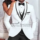 Модные Белые Свадебные смокинги для жениха, приталенные мужские костюмы, черный мужской блейзер с лацканами, комплект из 3 предметов, мужской костюм (пиджак + брюки + жилет)