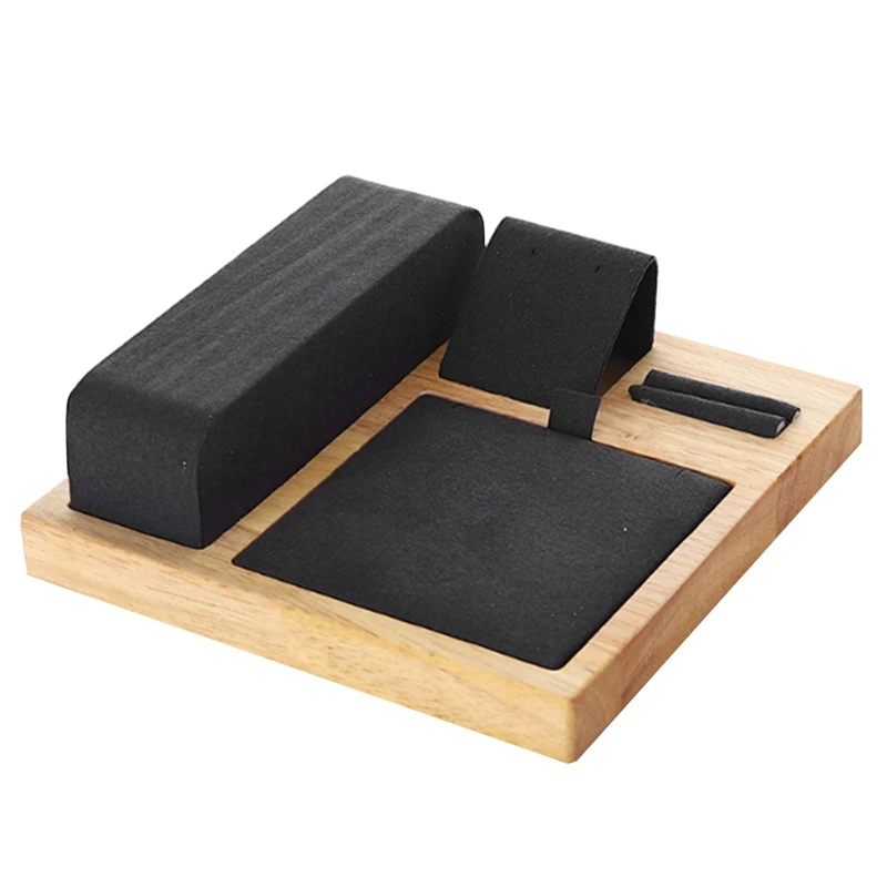 Bamboo Wood Jewelry Display Tray Jewelry Set Storage Display Counter