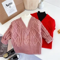 graceful knitting spring winter cute sweater baby girls kids childrens warm plus velvet thicken top red pink high quality