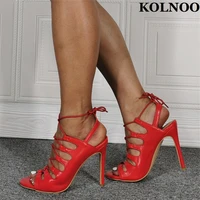 kolnoo new simple ladies high heels sandals slingback crisscross shoelace peep toe summer evening xmas party prom fashion shoes