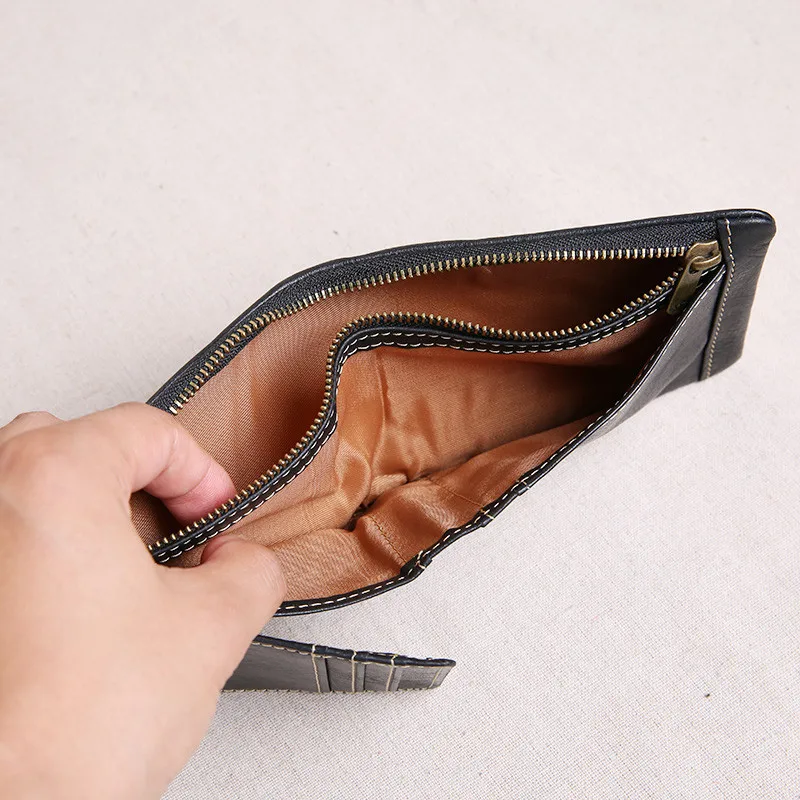 Simple casual genuine leather men's small wallet casual vintage soft real cowhide youth black thin multi-card holder coin purse