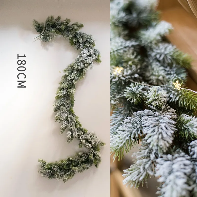 

High Quality 1.8m Falling Snow Branches PE Encrypted Christmas Vine Green Pine Door Wall Hanging Decoration Winter Home Decor