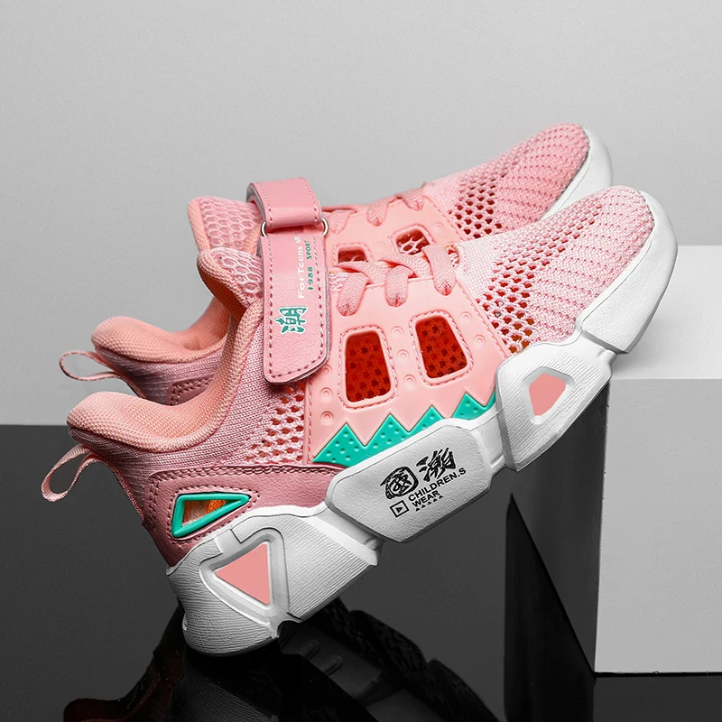J & G Unisex Anak Pelatih Pink Anak Perempuan Flat Sepatu Musim Panas Fashion Sepatu Kasual Anak Besar Lembut Bernapas Anak-anak sepatu Olahraga