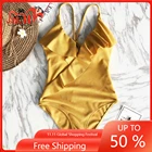 Однотонный желтый слитный купальник Happy Ending с оборками и V-образным вырезом, сексуальный Монокини с оборками, женский пляжный купальный костюм, купальник