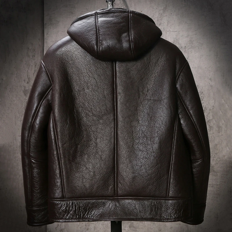 Новая мужская дубленка B3 короткая мотоциклетная куртка с капюшоном утепленная