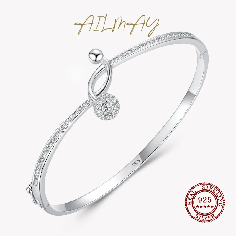 

Ailmay Clear Zircon Vintage Buttons 100% 925 Sterling Silver Bracelets For Women Minimalist Fine Jewelry 2021 New Style