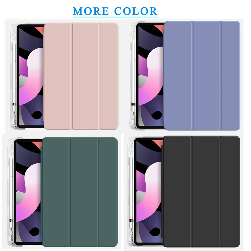 

Flip Leather Case Voor Ipad Air 4 10.9 2020 Translucent Back Case Met Pen Slot Gift Tempered Film and Capacitive Pen