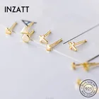 INZATT реальные 925 стерлингового серебра с геометрическим принтом крест круглые серьги-гвоздики со звёздочками для Модные женские вечерние ювелирные украшения в стиле панк аксессуары