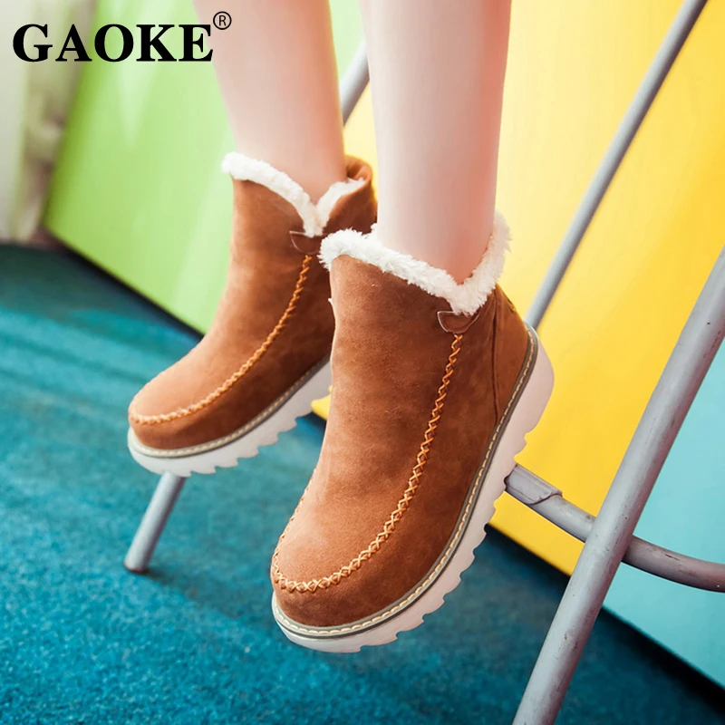 

2022 Classic Women Winter Boots Suede Ankle Snow Boots Female Fur Plush Insole High Quality Botas Mujer Slip On Platform Shoes