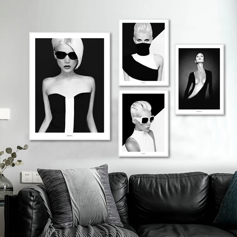 

Modern Fashion Sexy Lady Wall Art Posters Black and White Girl Canvas Paintings Decorative Pictures for Living Room Home Decor