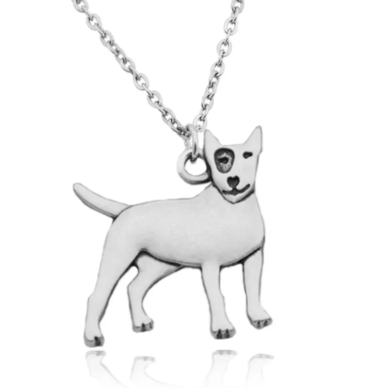 Винтажный серебряный цвет из нержавеющей стали длинные цепи Blslterrier кулон собака