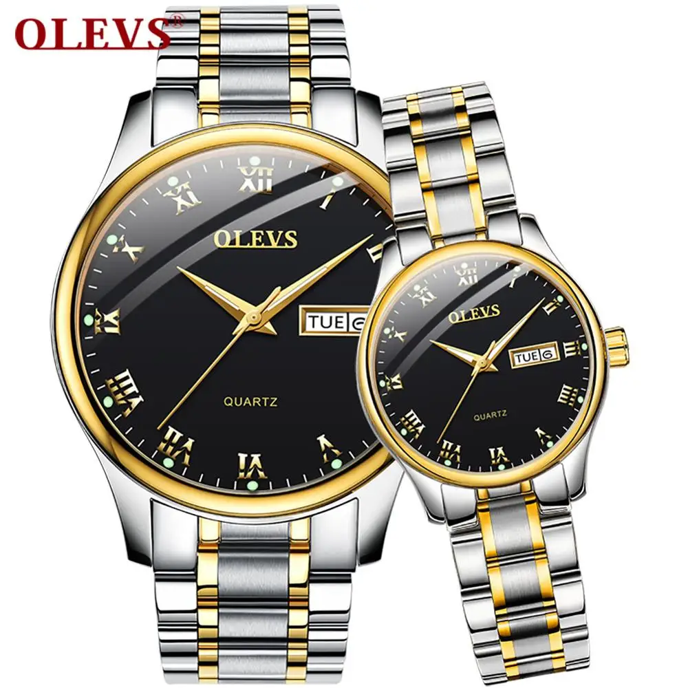 OLEVS Top Brand Couple Quartz Watch  Waterproof Stainless Steel Watchstrap Wristwatch Male And Lady Gift