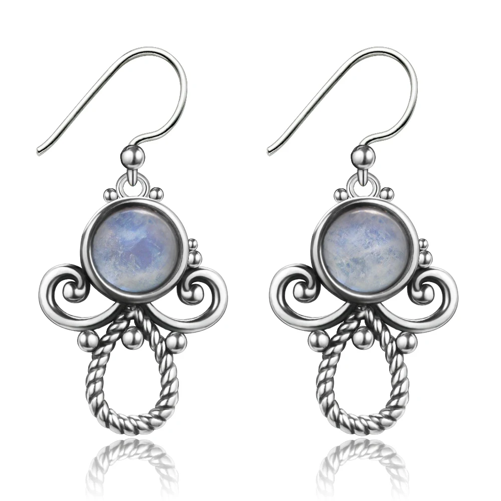 Женские серьги капельки с натуральным лунным камнем 7 мм оригинал Стерлинговое