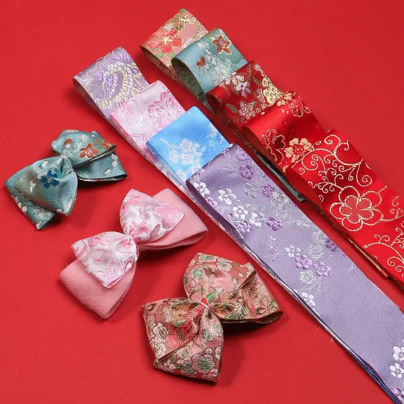 Red Satin Embroidery Ribbon Ethnic Jacquard Handmade Materials 25 38mm Chinese New Year Valentine Wrapping Home Decoration Lace