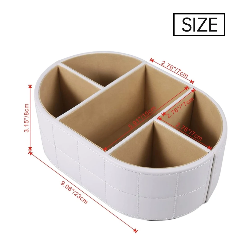 

Desktop Organiser PU Leather Remote Control Holder Desk Cosmetic Supplies Organisers Storage Box Large Container Oval Black Home