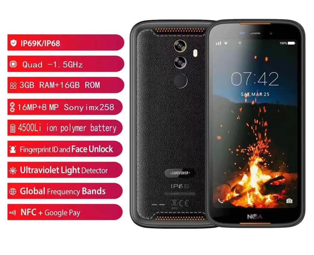 Новое поступление 2019 Land IP68 Rover телефон Android 9 0 NFC отпечаток пальца 3 ГБ + 16 Гб 4500 мАч