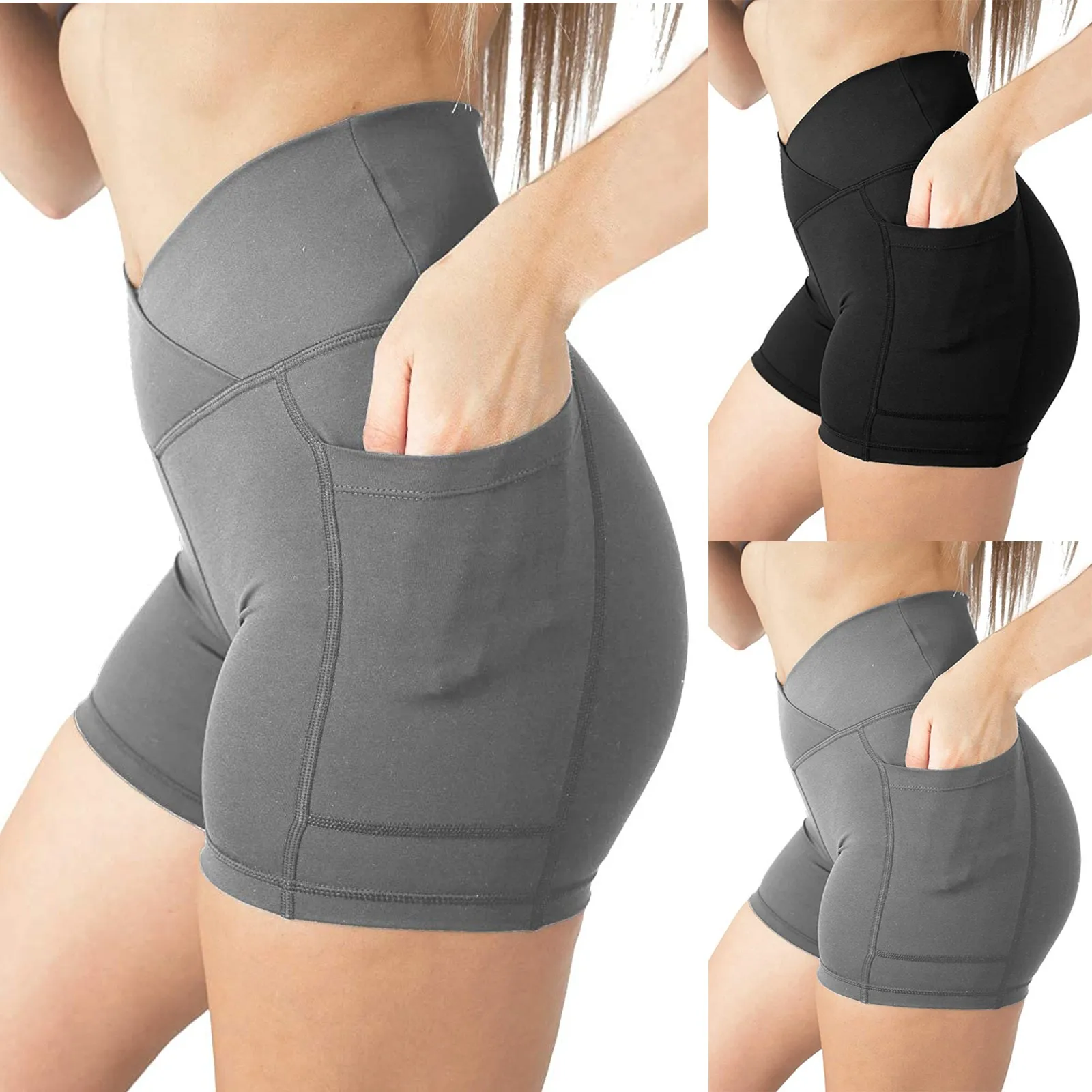 Женские тренировочные шорты для йоги с высокой талией и принтом спортивные со