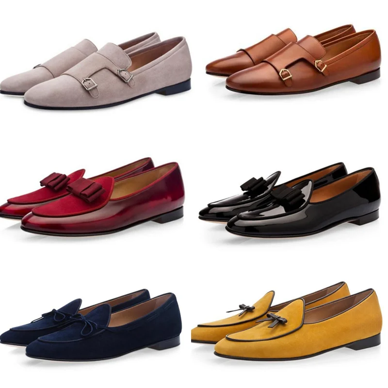 Men Blue Brushed Belgian Loafers Khaki Beige Silk Navy Bow M
