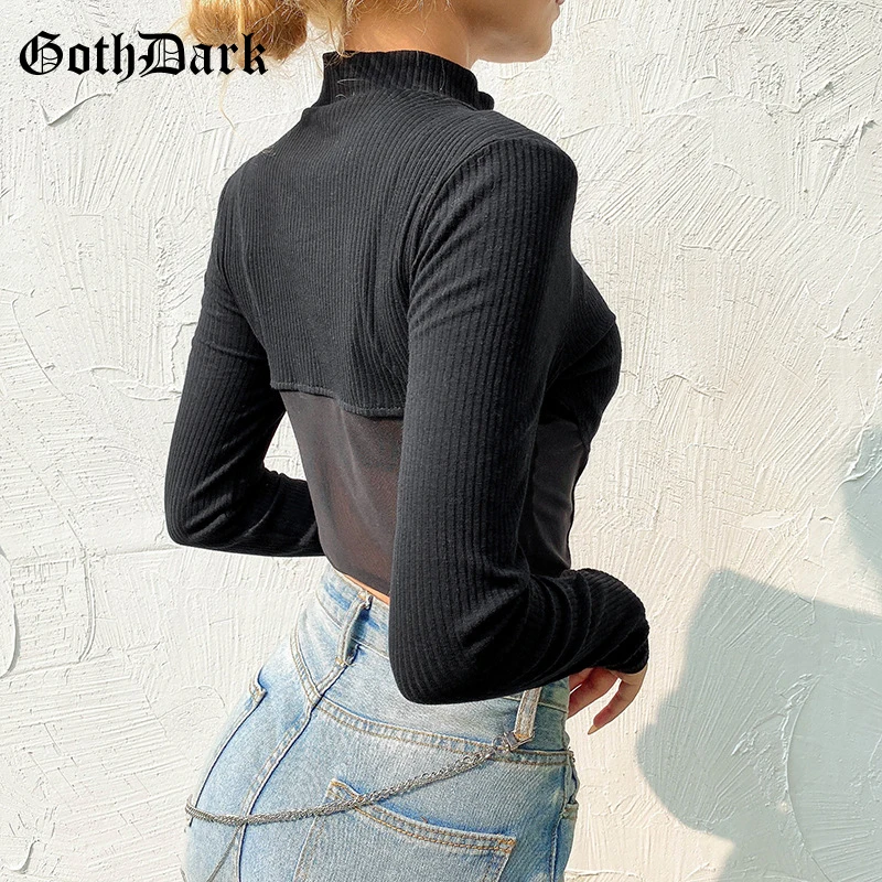 Goth Dark винтажная облегающая Готическая женская футболка Harajuku Осень 2021 Зима с