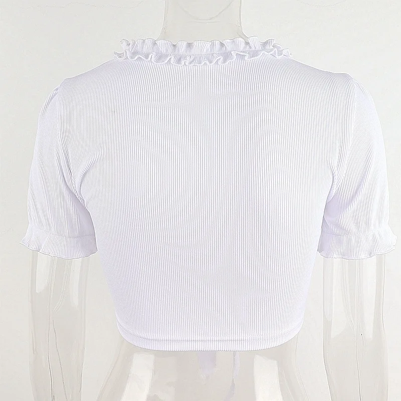 

Sexy Vintage Fairy Grunge Cut Out Lace Up V-neck Sexy French Style Backless Bandage Tie Ears Puff Sleeve T Shirt Women's Clothes