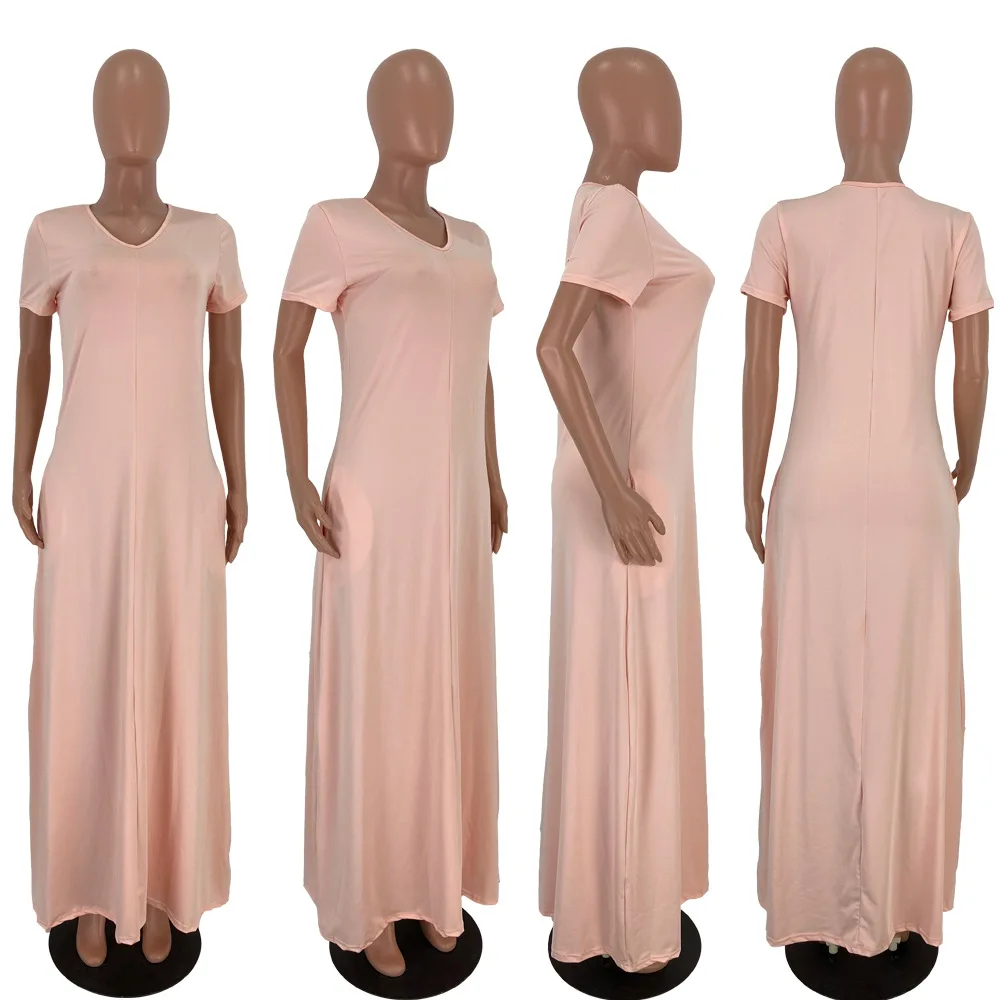 

2020 Women Summer Long Maxi Dress Sexy Short Sleeve Solid V-Neck Bandage Party Night Club Casual Elegant Dresses Vestidos