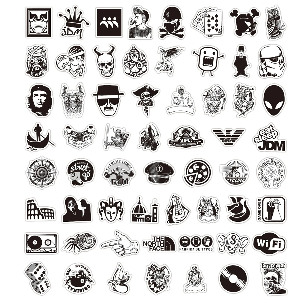 

10/30/60PCS Black and White Cool Stickers Laptop Guitar Luggage Phone Bike Waterproof Graffiti Sticker Decal Kid Classic Toys