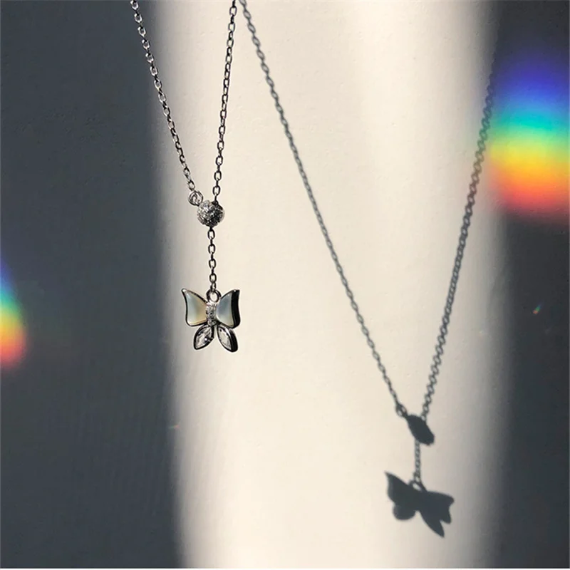 Ожерелье с кулоном в виде бабочки из циркона изысканной ракушкой для девочек