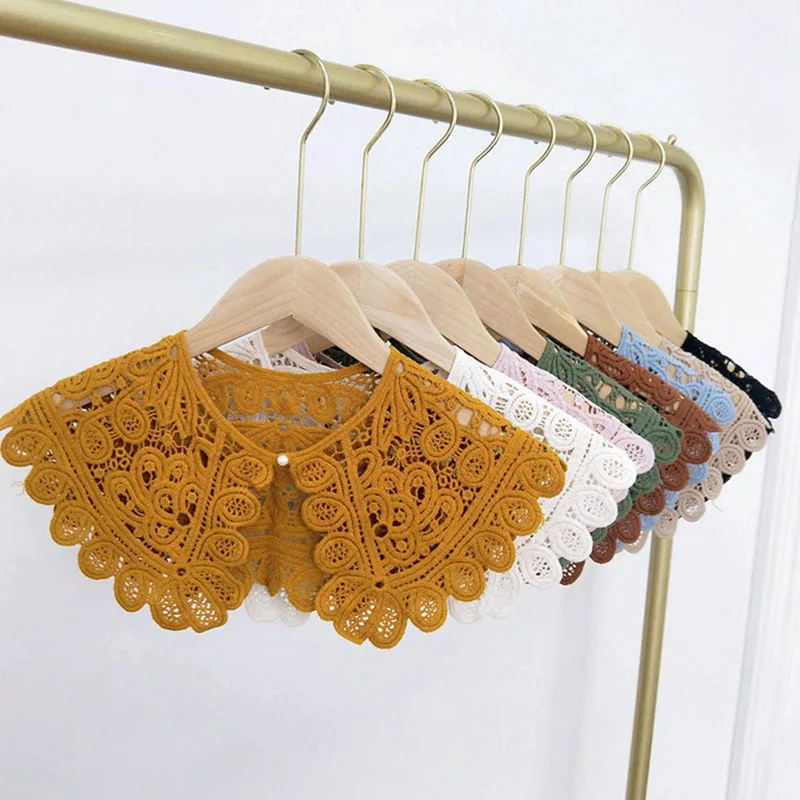 

Pearl Button Detachable Collar Hollow Crochet Lace Shirt Faux Collar DIY Replacement Fake Collars Shawl O-Neck Doll Embroidery