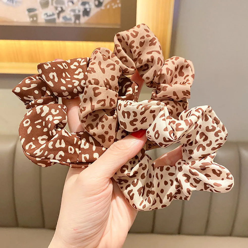 

Fashion Leopard Scrunchies Brown Coffee Rubber bands For Women Girls Korean Elastic Hair bands Ponytail Holder Hair Accessories