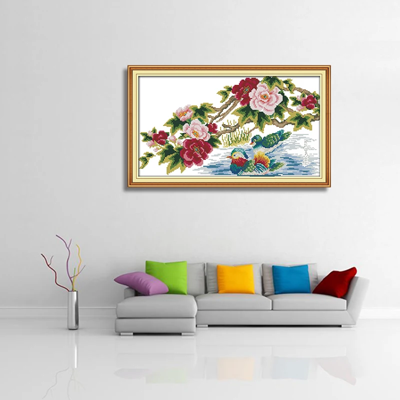 GG Mandarin Ducks Playing In The Water Handcraft Joy Sunday Counted Cross Stitch Charts Chinese Kits for Home Decor | Дом и сад
