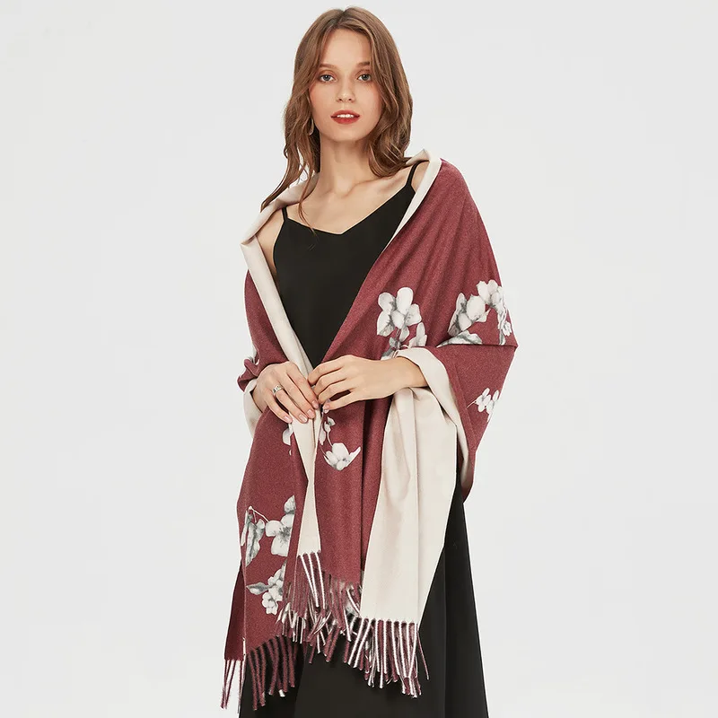 

Women's scarf, solid tassel long scarf, printed thickened warm and skin friendly soft scarf shawl for women, 210 * 75cm