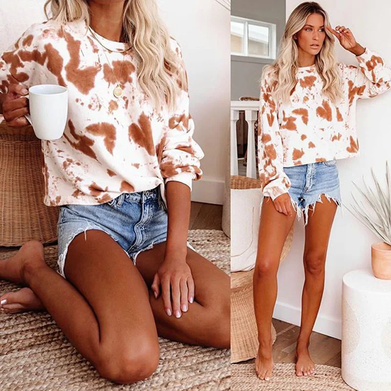 

New Women's autumn and winter wear tie dye long sleeve o neck printed sweater