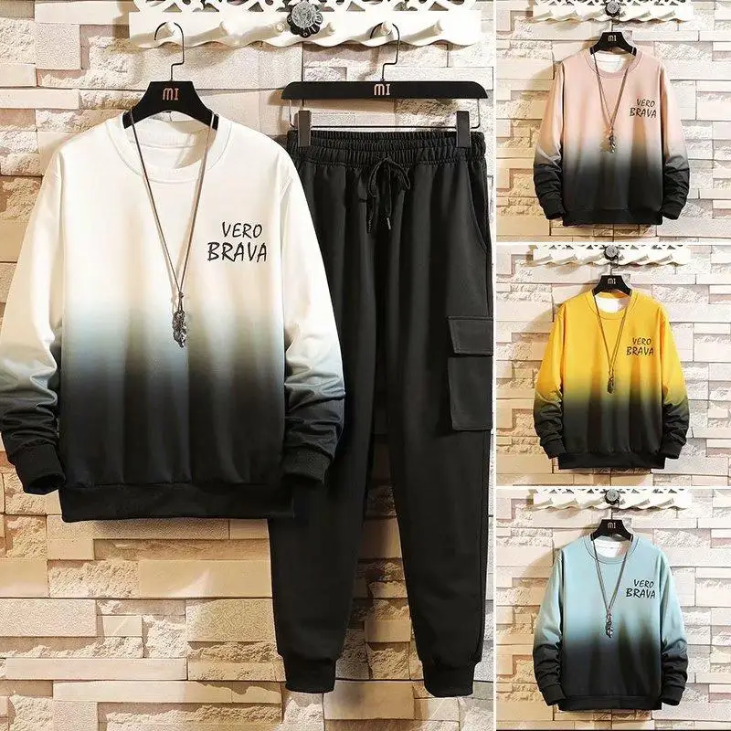 

Patchwork Men's Sportswear Sets 2023 Spring Autumn Hoodies Casual Tracksuit Sweatshirt + Sweatpants Track Suit Streetwear Cloth
