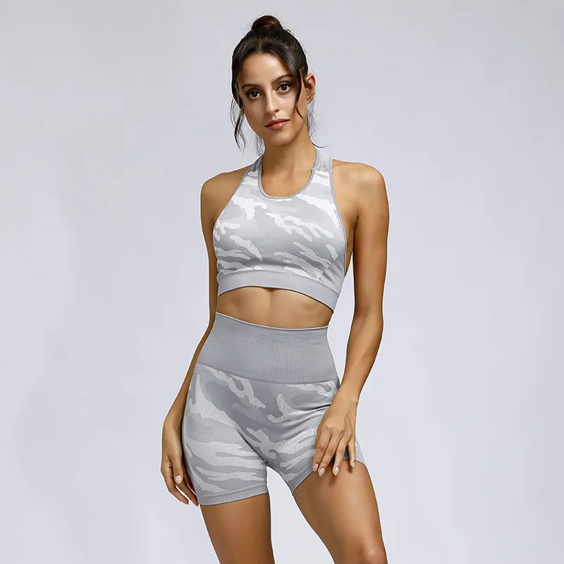

2020 New Fitness set Seamless Knitted Ultra-Stretch Sports Camouflage Yoga Suit