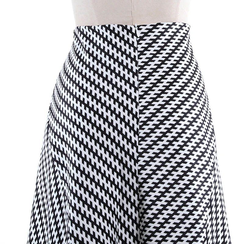 

half - women's waist pleated skirt, black and white stripe printed skirt, fashion, spring and autumn, 1dd32132021