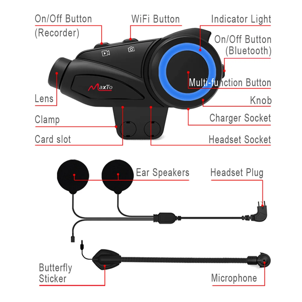 Мотошлем Maxto M3 водонепроницаемый интерком для шлема 6 водителей Bluetooth Wi Fi