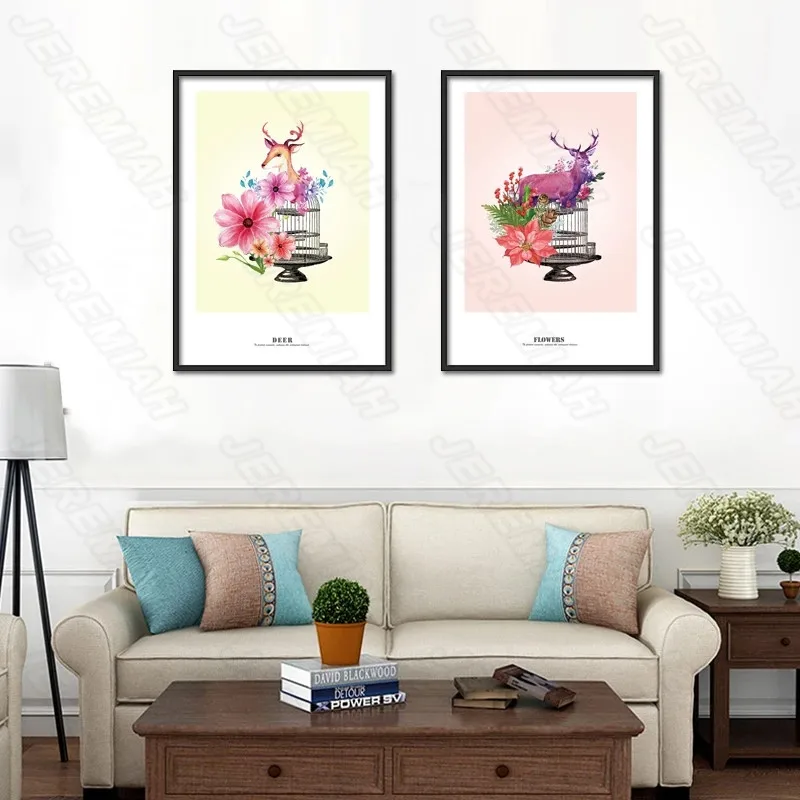 

Moose In a Cage Cartoon Poster Nordic Style Waterproof Ink Canvas Canvas Print Painting Modern Bedroom Decoration