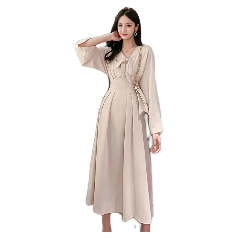 

Autumn 2020 new French style retro waist show thin long sleeve temperament dress female fairy temperament Hong Kong Style dress