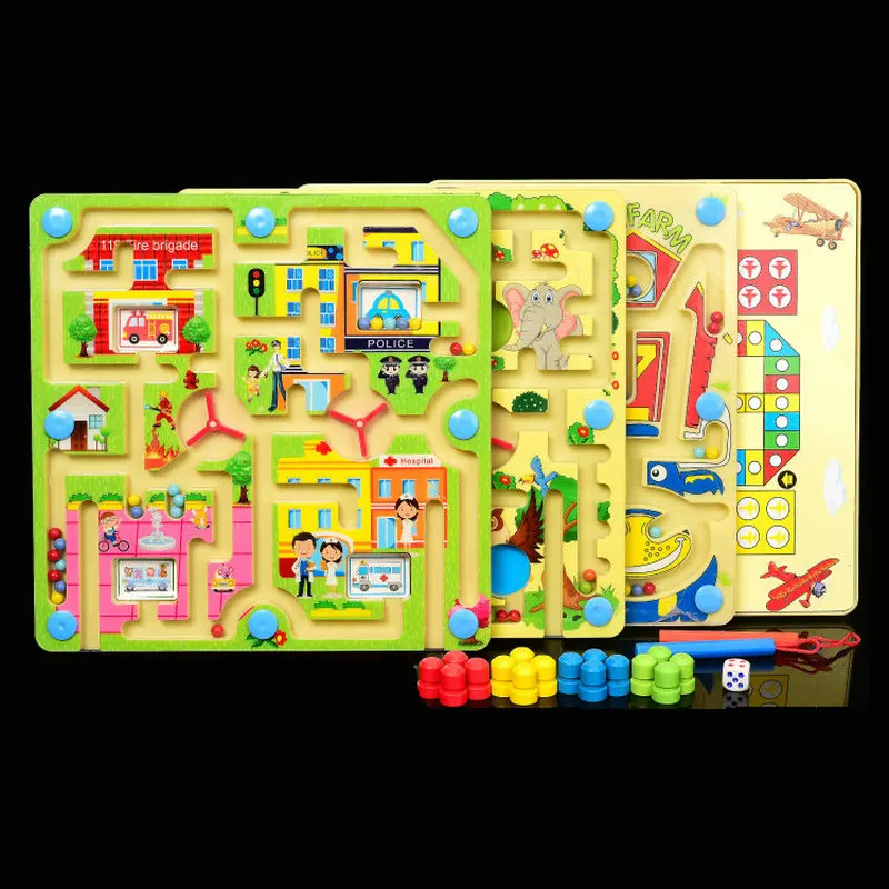 

Magnetic Maze Flying Chess 2 in1 Kids' Floor Games Children's Early Education Intelligence Wooden Toys Sliding Puzzles Baby Gift