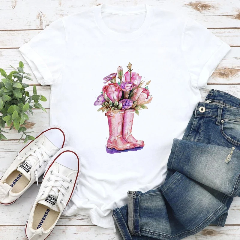 

2021 Women's T-shirt Graphic Print Summer Short Sleeve Korean Fashion White T-shirt Women Women Gilrs Oversized Top T-shirt