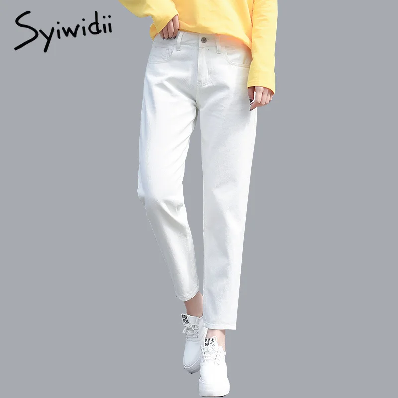 

FAKUNTN Syiwidii Cotton White Ripped High Waist Jeans for Women Harem Mom Sky Blue Pants Black FASHION Beige 2021 Fall Denim