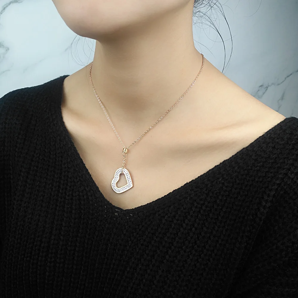 Ожерелье с кулоном в виде сердца FINE4U N106 для женщин цепочка из нержавеющей стали